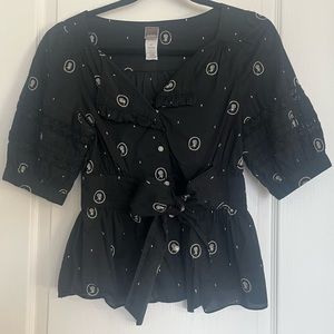 Black short sleeved blouse with flowers
